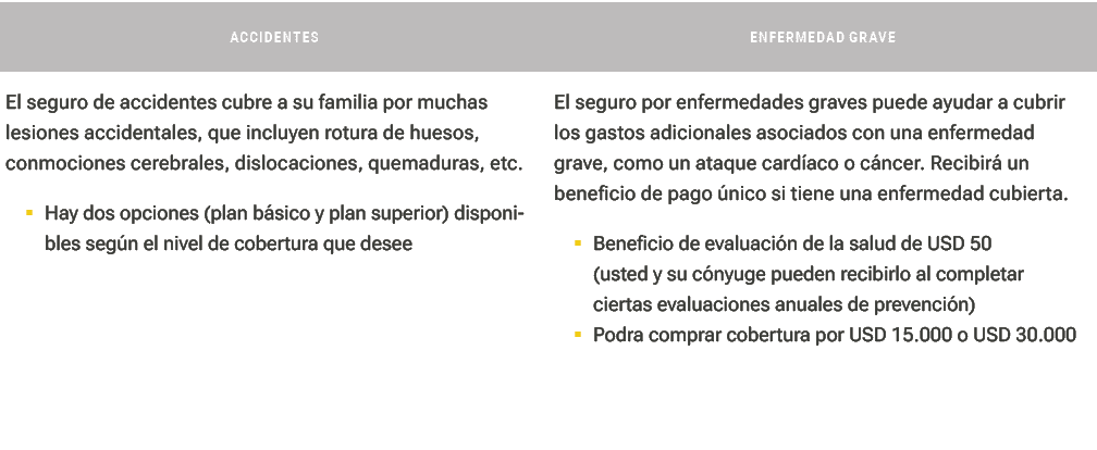 Accidentes,Enfermedad grave,El seguro de accidentes cubre a su familia por muchas lesiones accidentales, que incluyen...
