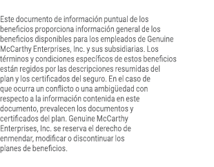 Este documento de informaci n puntual de los beneficios proporciona informaci n general de los beneficios disponibles...