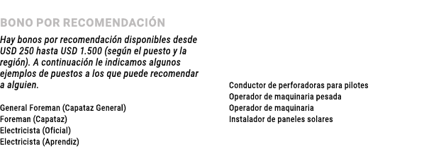 Bono por recomendaci n Hay bonos por recomendaci n disponibles desde USD 250 hasta USD 1.500 (seg n el puesto y la re...