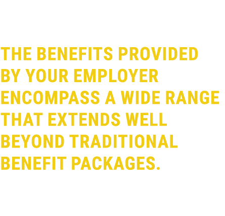 The benefits provided by your employer encompass a wide range that extends well beyond traditional benefit packages.