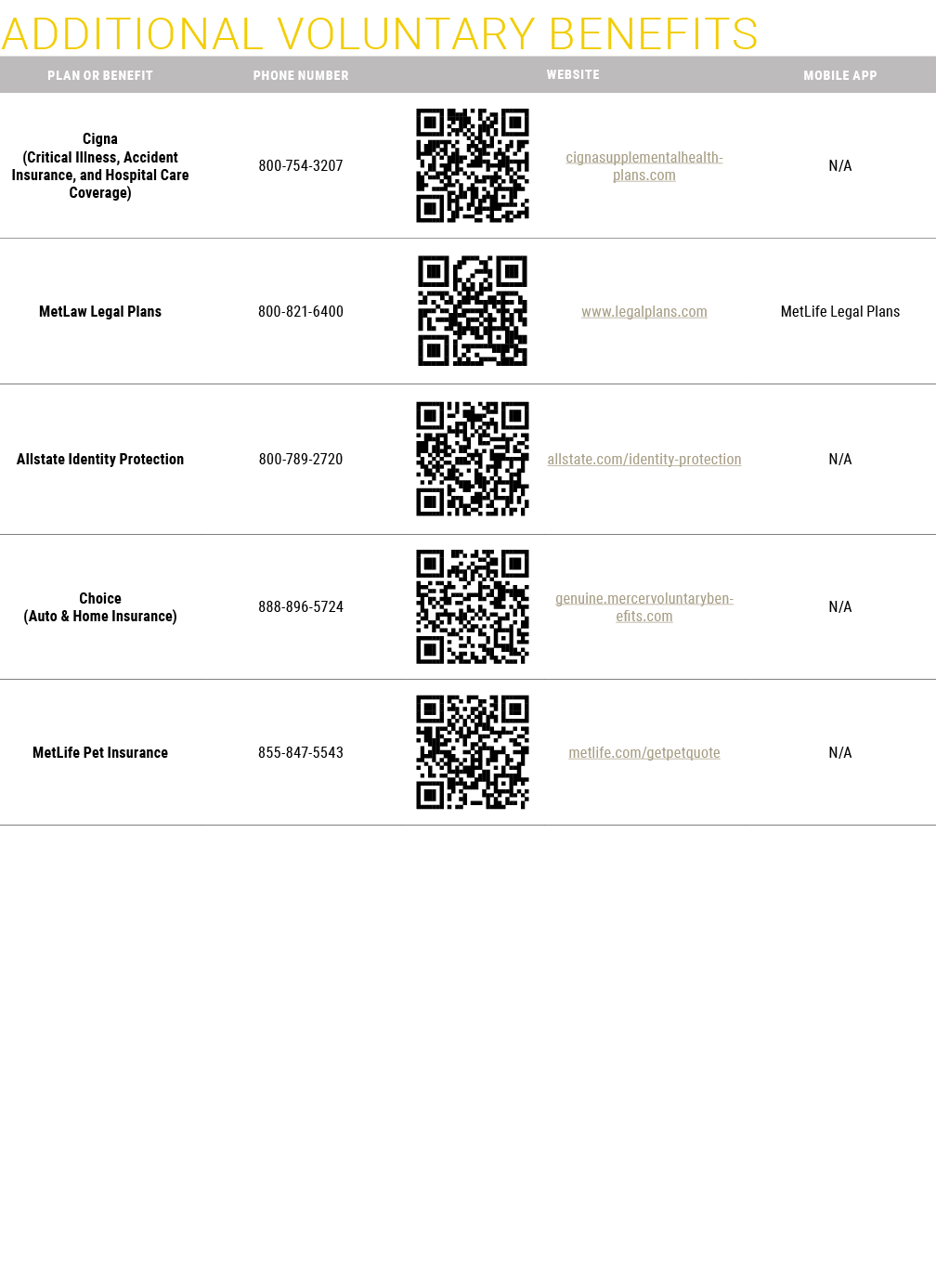 Additional Voluntary Benefits  