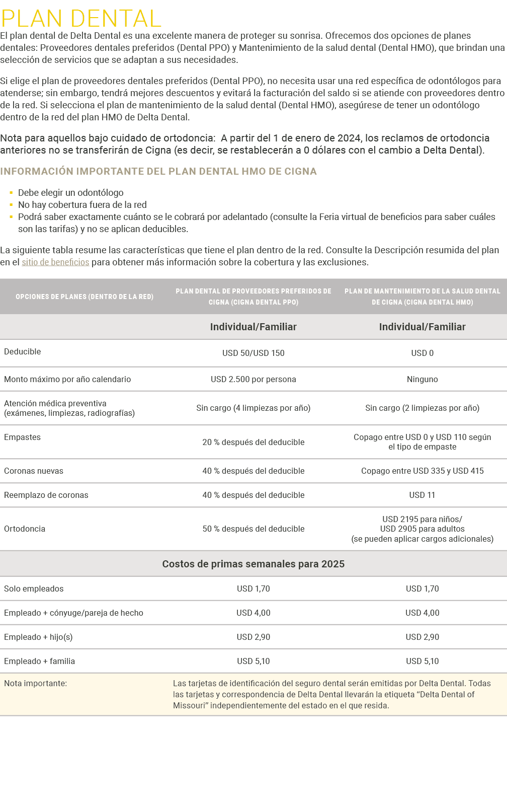 ﻿PLAN DENTAL El plan dental de Delta Dental es una excelente manera de proteger su sonrisa. Ofrecemos dos opciones de...