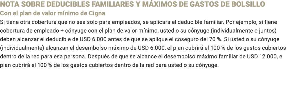 ﻿NOTA SOBRE DEDUCIBLES FAMILIARES Y M XIMOS DE GASTOS DE BOLSILLO Con el plan de valor m nimo de Cigna Si tiene otra ...