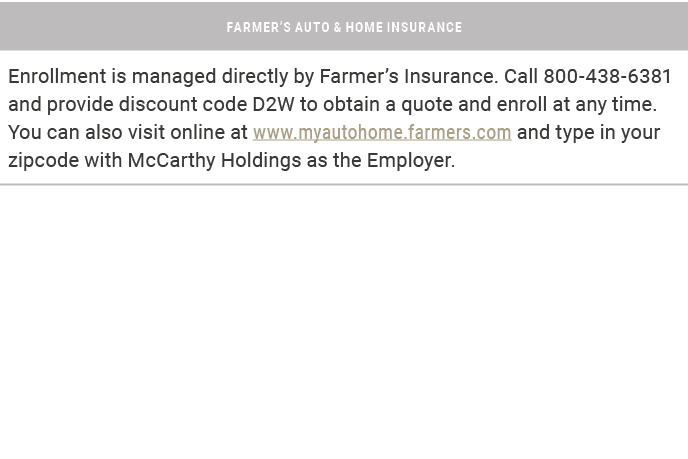 farmer’s auto & home insurance,Enrollment is managed directly by Farmer’s Insurance. Call 800 438 6381 and provide di...