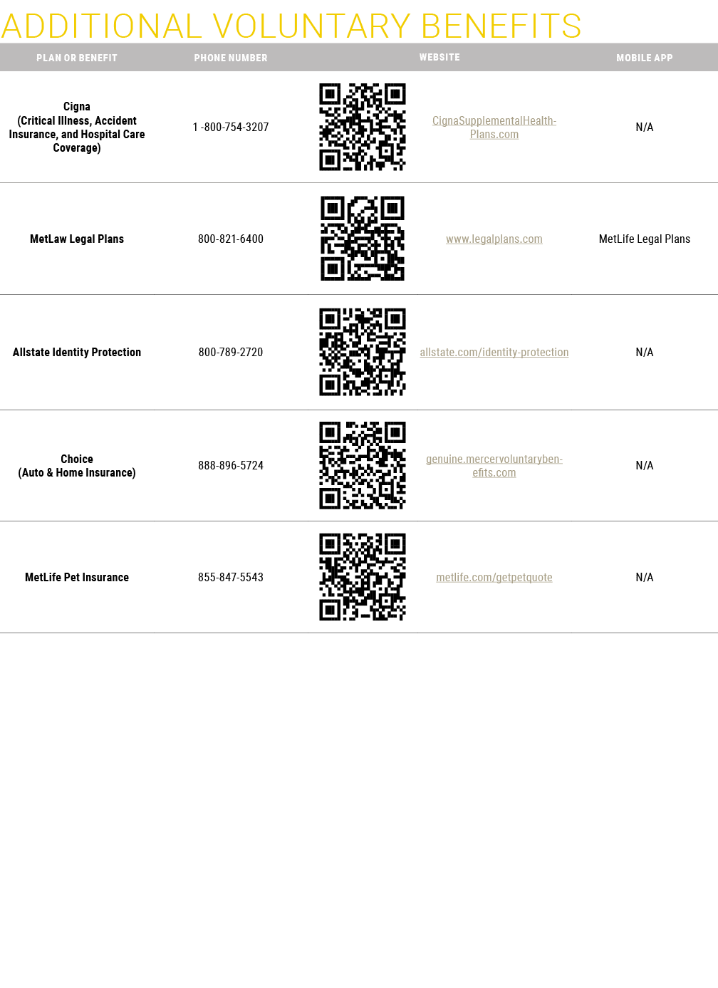 Additional Voluntary Benefits  